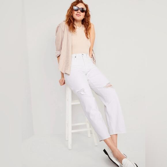 NWT Old Navy High-Waisted OG Loose Ripped White Jeans Calla Lily White Size 18 - Picture 3 of 15